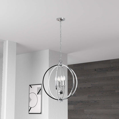 Dainolite Karland 6 Light Chandelier 20 Dia Crystal Studded Banding Polished Chrome Finish Lamp|Lustre Karland de Dainolite de 20 po de diamètre avec bande cloutée de cristaux, fini chromé poli et 6 ampoules