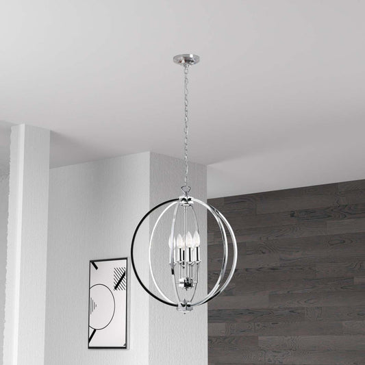 Dainolite Karland 6 Light Chandelier 20 Dia Crystal Studded Banding Polished Chrome Finish Lamp|Lustre Karland de Dainolite de 20 po de diamètre avec bande cloutée de cristaux, fini chromé poli et 6 ampoules