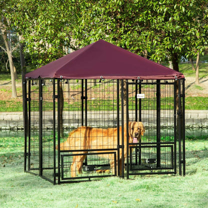 Pawhut Niche Pour Chien À L'Extérieur, Clôture En Acier Soudé, Parc Pour Animaux Verrouillable, Avec