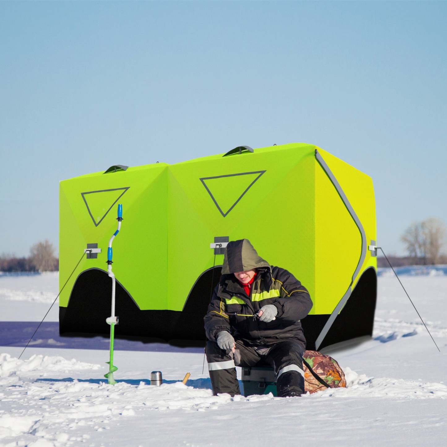 Outsunny Tente de pêche sur glace isolée pour 8 personnes, pop-up, pour -22℉, verte
