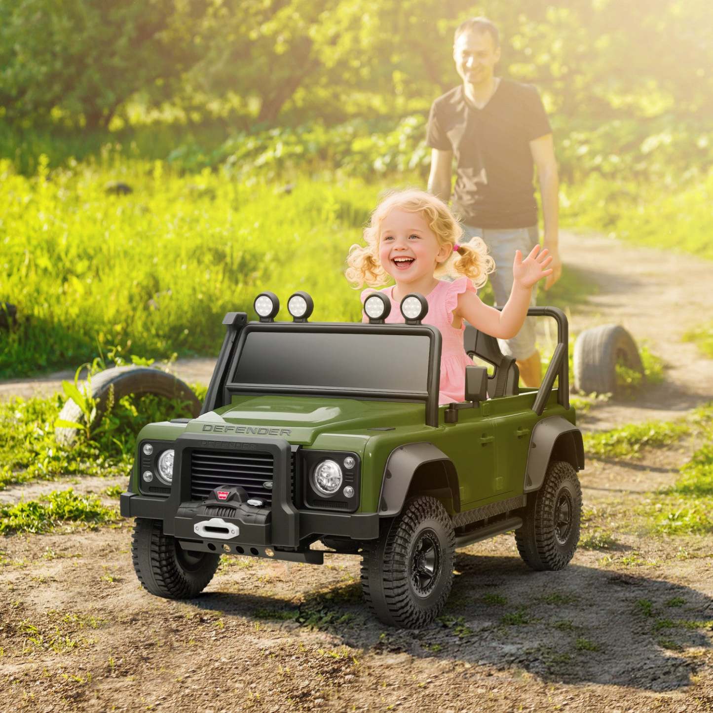 Voiture électrique Qaba Land Rover sous licence pour enfants, camion à conduire alimenté par une batterie de 12v 7ah avec télécommande, suspension à ressort, véhicule électrique à 3 vitesses pour les 3-5 ans, vert