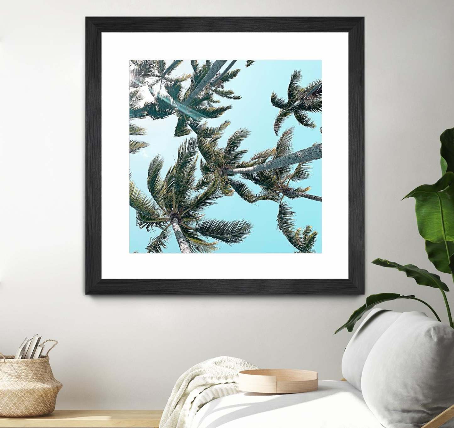 Palm 03 Matted and Framed Black 36x36 Wall Art|Œuvre d'art murale encadrée noire et mate « Palm 03 » 36 x 36