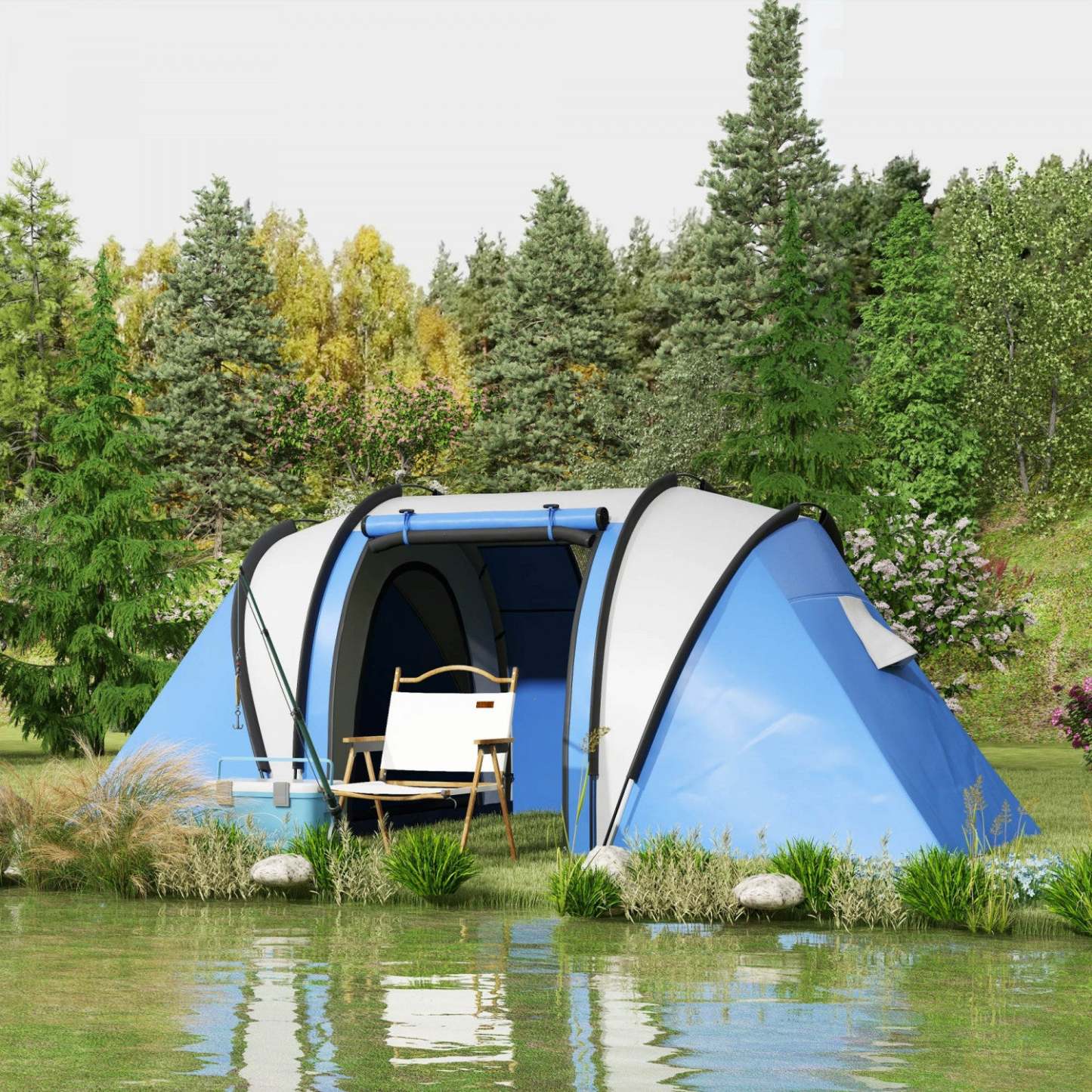 Outsunny Tente De Camping Avec 2 Chambres Et Coin Salon, Etanche 3 000 Mm