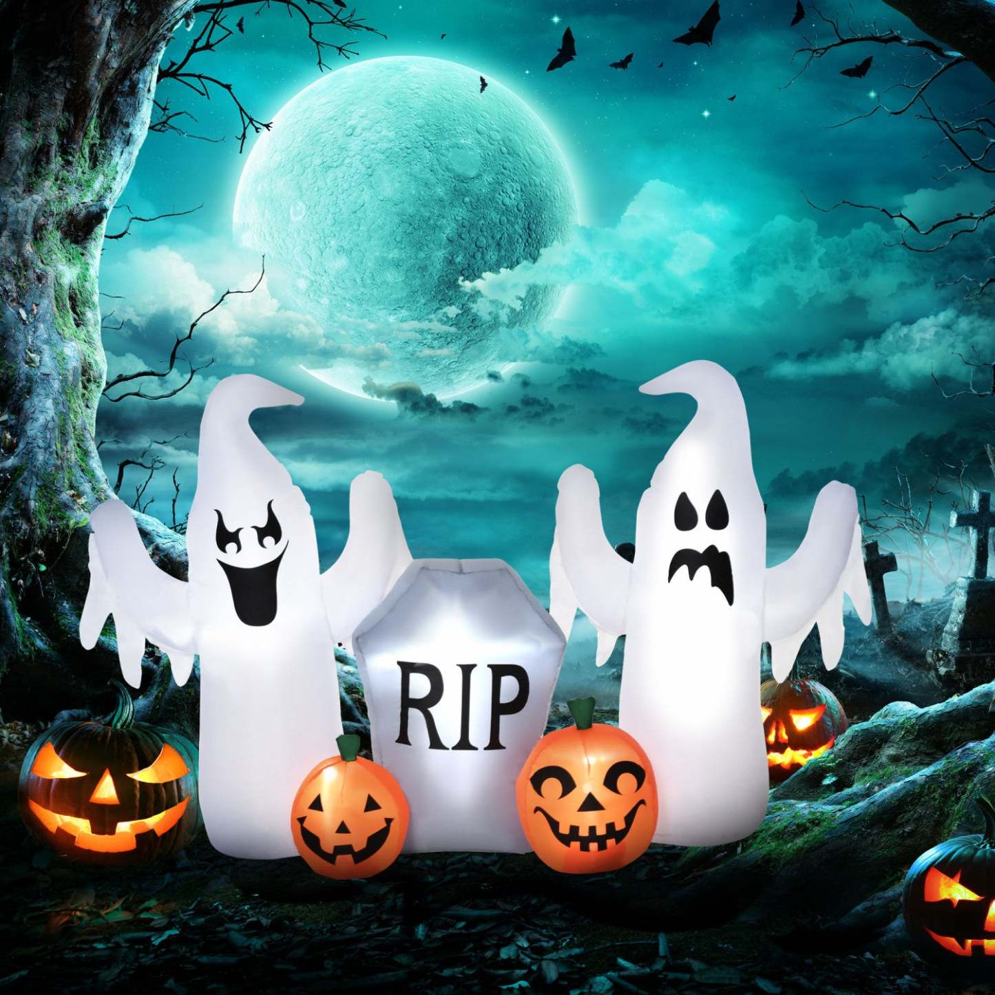 Homcom 4ft White Ghost Gonflable Halloween Décoration|Homcom Fantôme Gonflable Blanc de Halloween