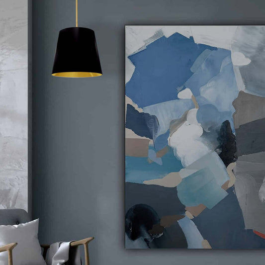 Dainolite Oversize Drum 1 Light Pendant conique Drum Small Black/Gold Shade Lamp|Petit luminaire suspendu de Dainolite avec très grand abat-jour cylindrique effilé noir et doré, et 1 ampoule