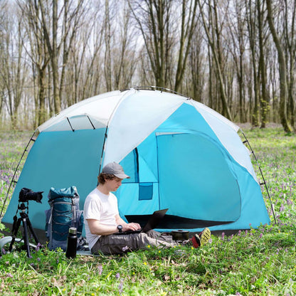Outsunny Tente De Camping 4 Personnes Avec Portes Fenêtres Tente De Randonnée Pour Famille Randonnée