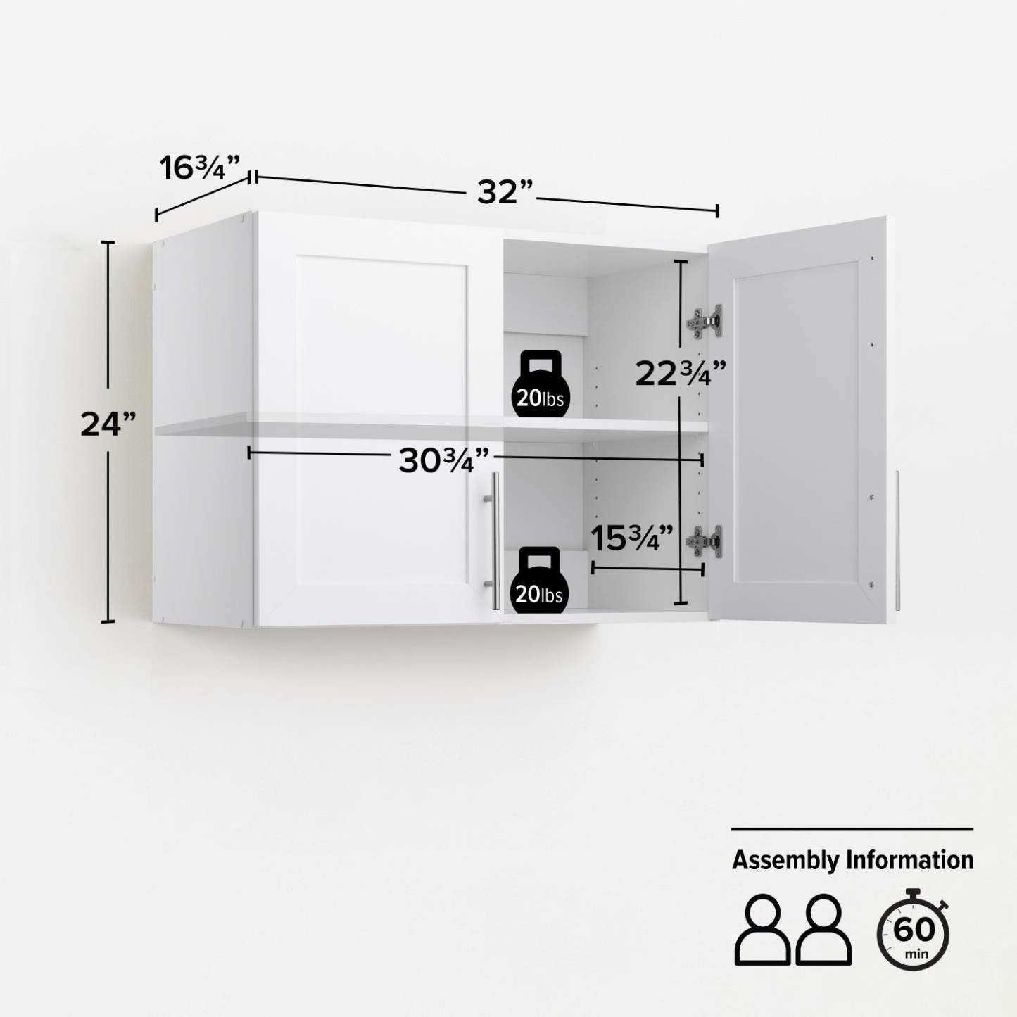 Armoire de rangement murale empilable Prepac Elite 32 - Blanc|Armoire de rangement murale empilable Elite de Prepac de 32 po - blanche
