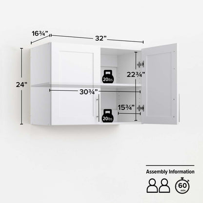 Armoire de rangement murale empilable Prepac Elite 32 - Blanc|Armoire de rangement murale empilable Elite de Prepac de 32 po - blanche