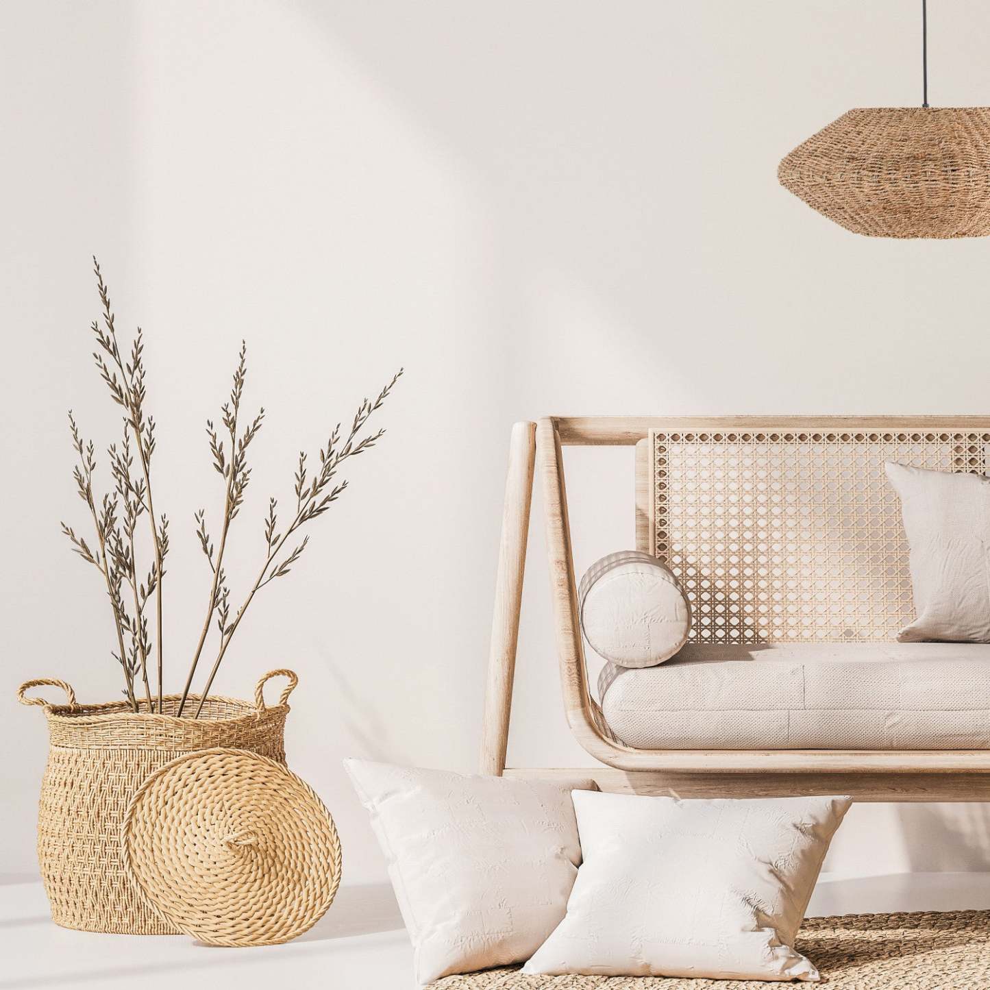 Dainolite Pourel 3 Light Pendant Small Matte Black Finish Natural Shade Lamp|Petit luminaire suspendu Pourel de Dainolite avec abat-jour naturel, fini noir mat et 3 ampoules