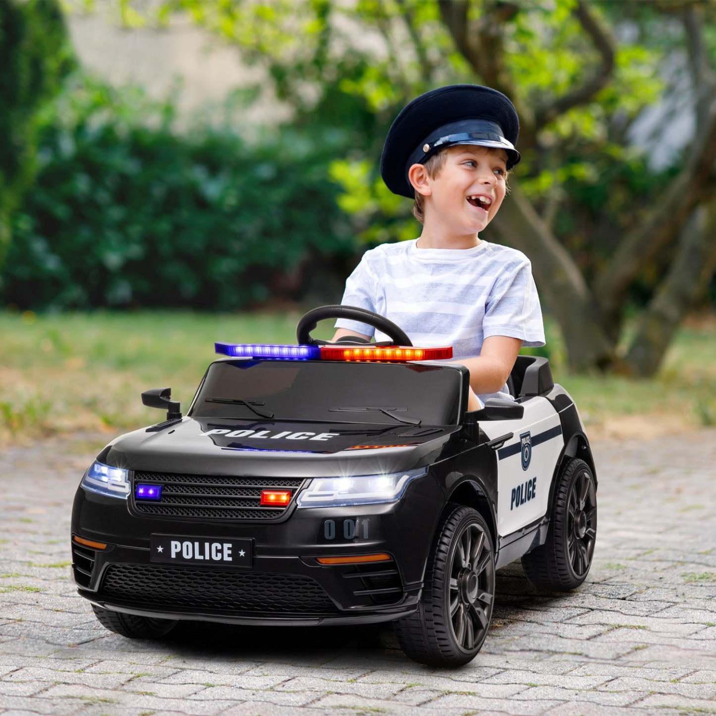 Qaba Voiture Électrique 12 V Pour Enfants, Voiture De Police Pour Enfants Alimentée Par Batterie Avec Télécommande, 4 S