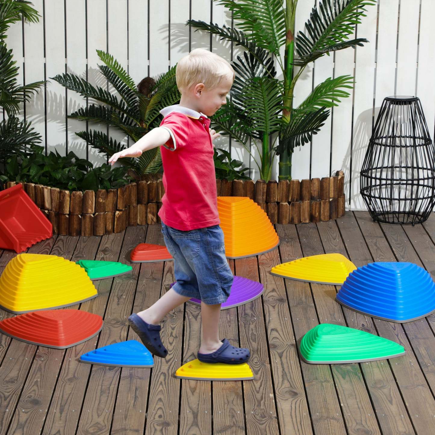 Outsunny 11 Pcs Stepping Stones Kids Avec Caoutchouc Antidérapant, Pierres D'équilibre Empilables Pour Obstacles
