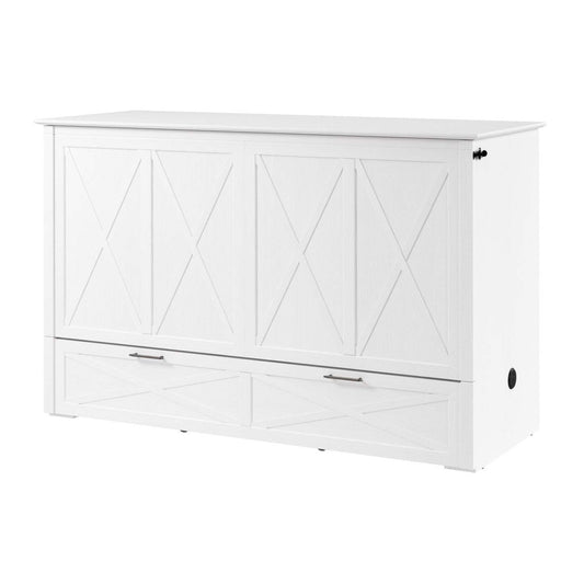 Lit armoire Key West avec matelas à trois plis - Chêne blanc - Format grand lit | Lit armoire Key West avec matelas triple - Chêne blanc - Grand lit