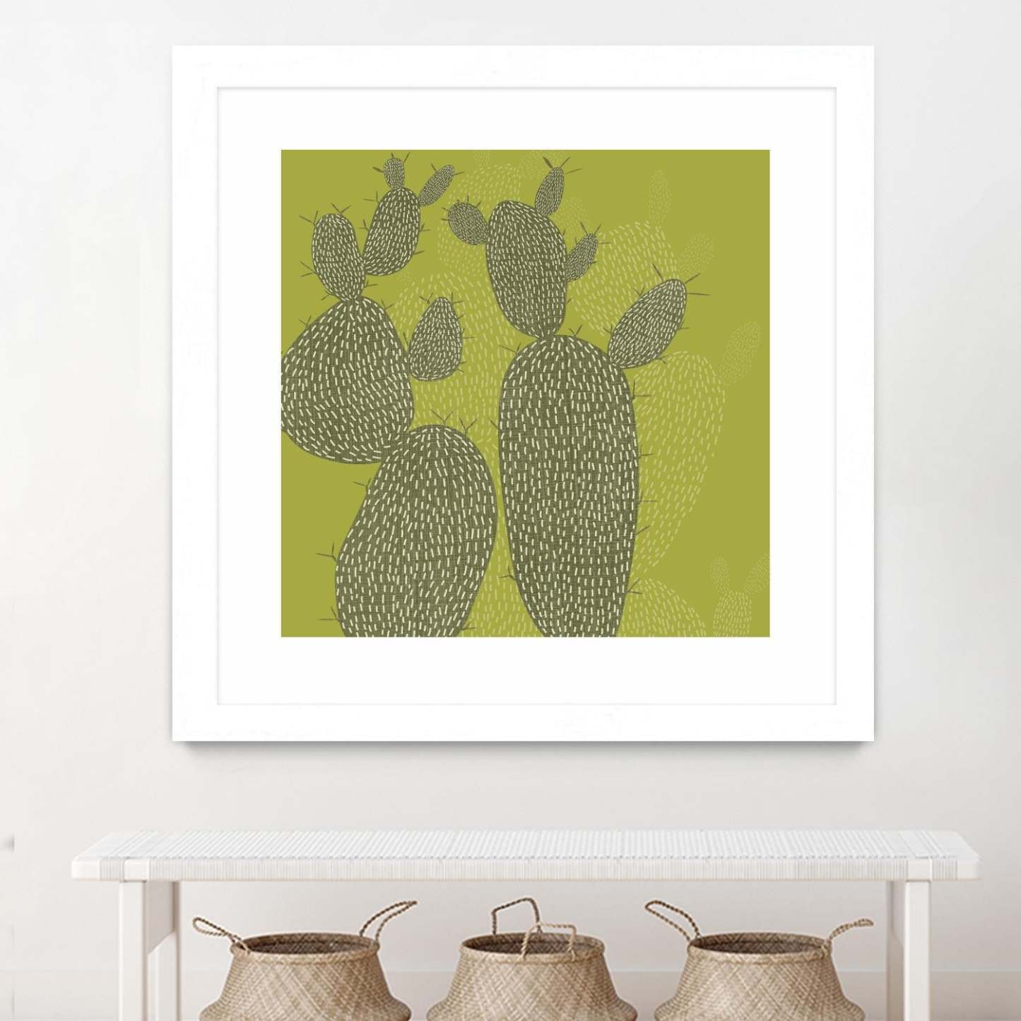 Opuntia I Matted and Framed White 30x30 Wall Art|Œuvre d'art murale encadrée blanche et mate « Opuntia I » 30 x 30