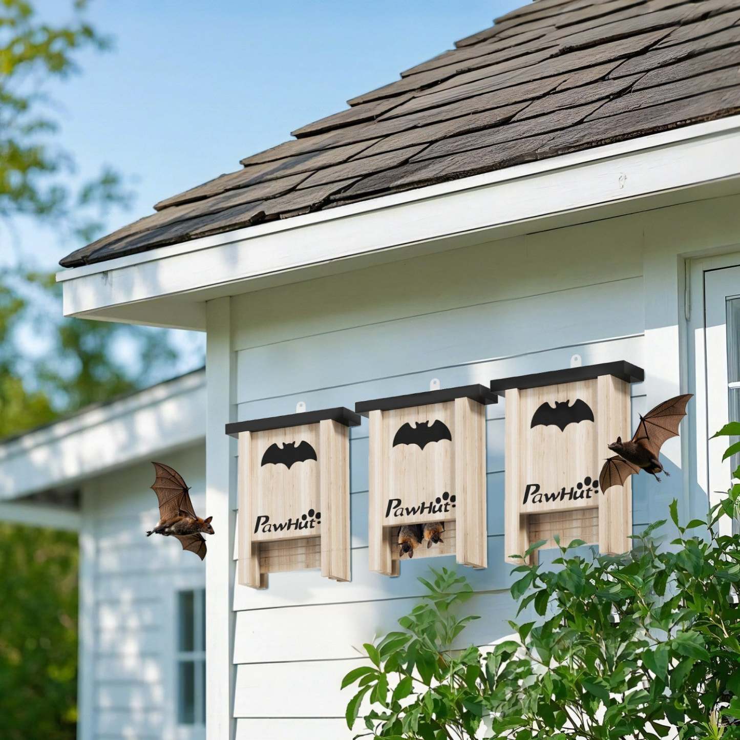 Pawhut Boîtes à Chauves-souris, Pack de 3 Maisons en Bois pour Chauves-souris pour l'Extérieur, Jardin, Ferme, Facile pour les Chauves-souris à Se Poser et Se Reposer, Conçu pour Attirer les Chauves-souris & Facile à Accrocher, 18 X 6 X 22.5 Cm