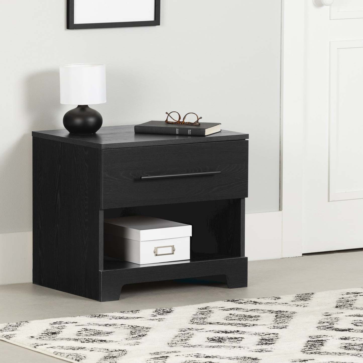 Primo 1-Drawer Nightstand - Black Oak|Table de nuit Primo à 1 tiroir - chêne noir
