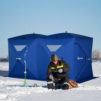Outsunny 5-8 Person Pop-up Ice Fishing Shelter Tent, Blue|Outsunny Tente De Pêche Sur Glace Isolée Pour 5 À 8 Personnes (142 X 71 X 71)