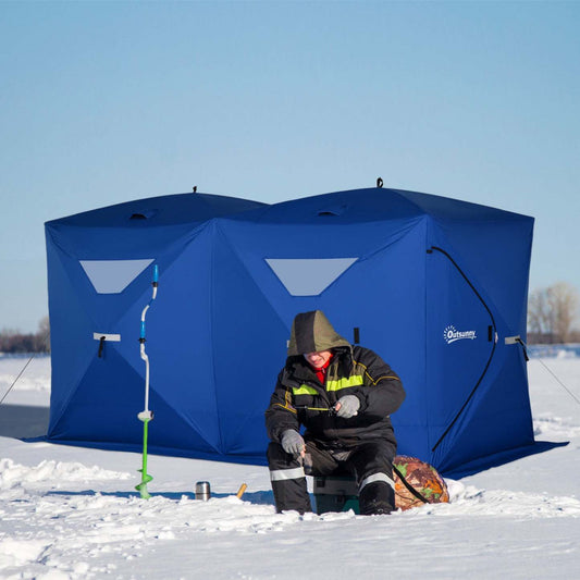 Outsunny 5-8 Person Pop-up Ice Fishing Shelter Tent, Blue|Outsunny Tente De Pêche Sur Glace Isolée Pour 5 À 8 Personnes (142 X 71 X 71)