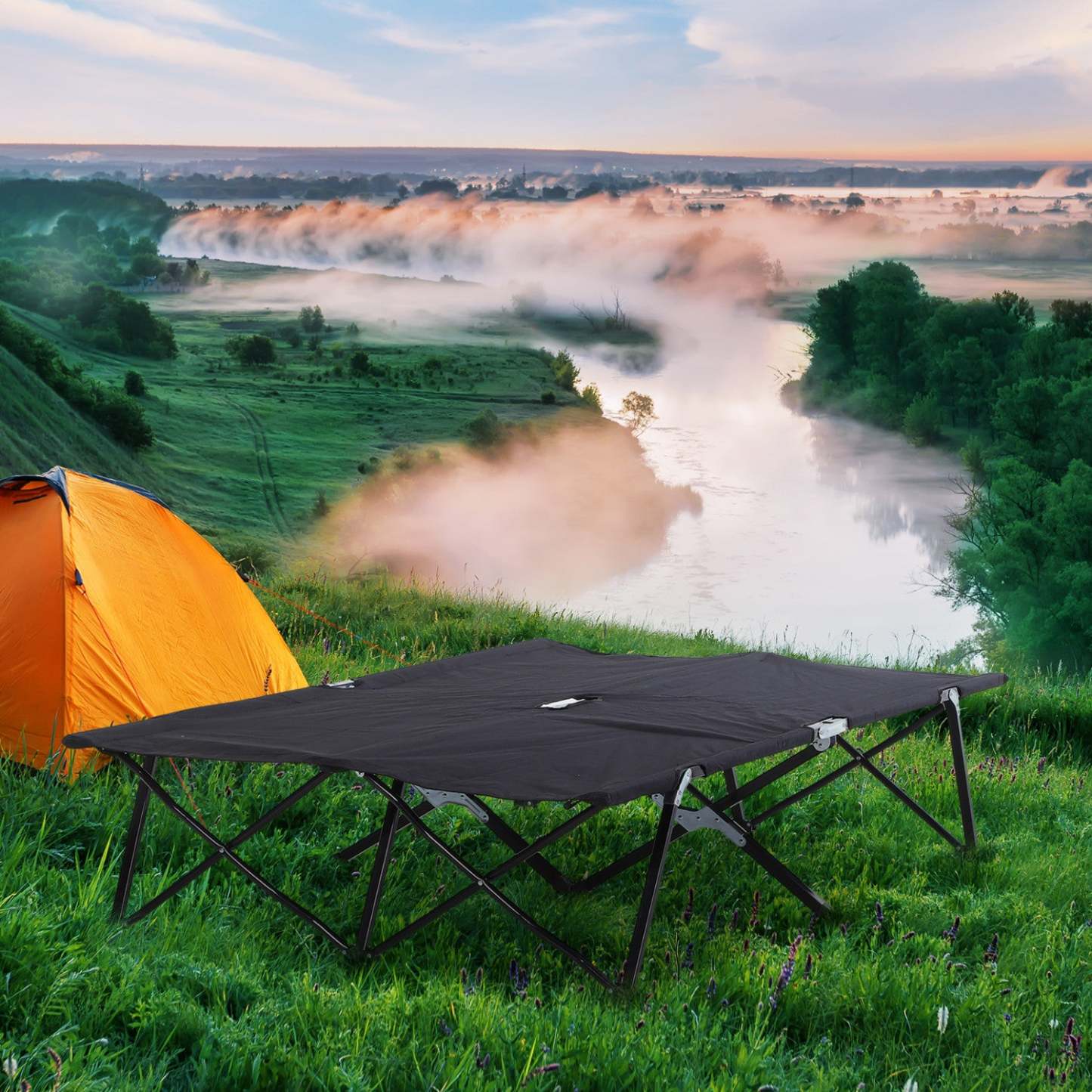 Outsunny 76 Lit de camping pliable pour deux personnes avec sac de transport, noir