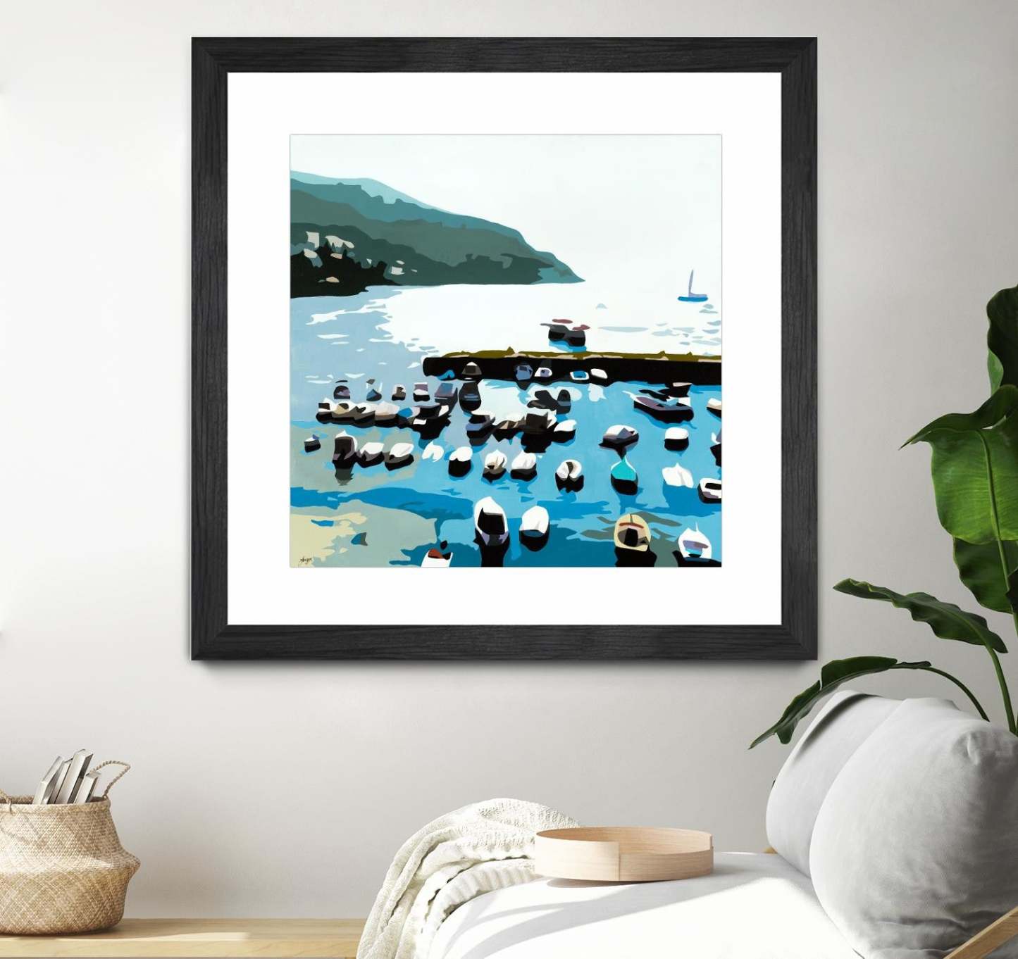 Boats Matted and Framed Black 36x36 Wall Art|Œuvre d’art murale encadrée noire et mate « Boats » 36 x 36