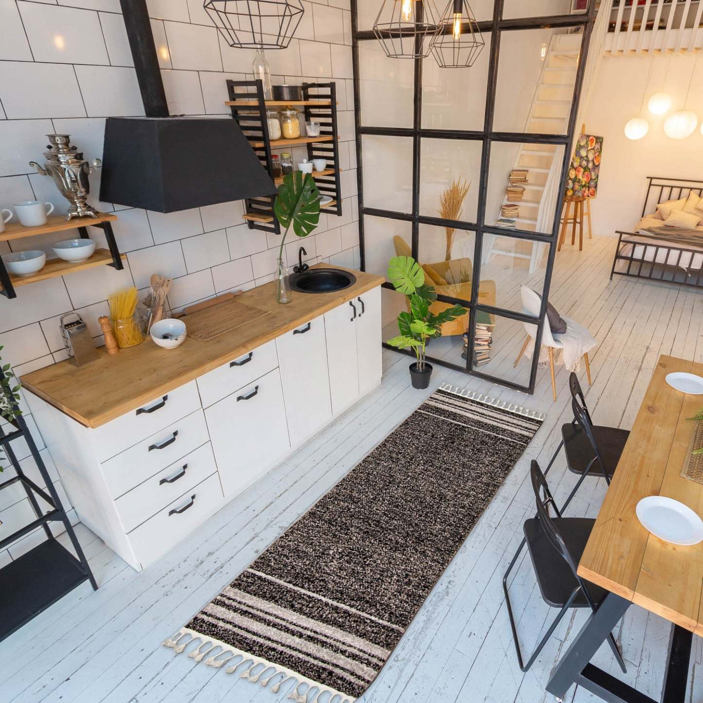 Tapis Vera Earth Taupe/Noir - 80 x 250 cm | Carpette Vera Earth taupenoire - 80 x 250 cm | D86FGG0M