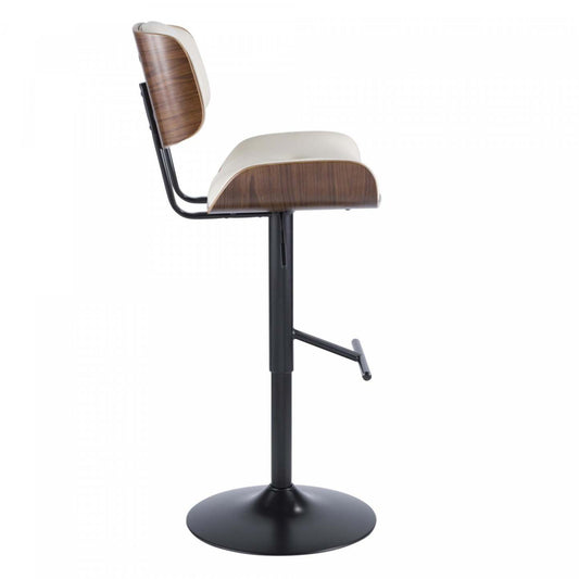 LumiSource Lombardi Faux Leather Mid-Century Modern Adjustable Barstool - Walnut/Cream|Tabouret de bar réglable moderne du milieu du 20e siècle Lombardi en similicuir - noyer/crème
