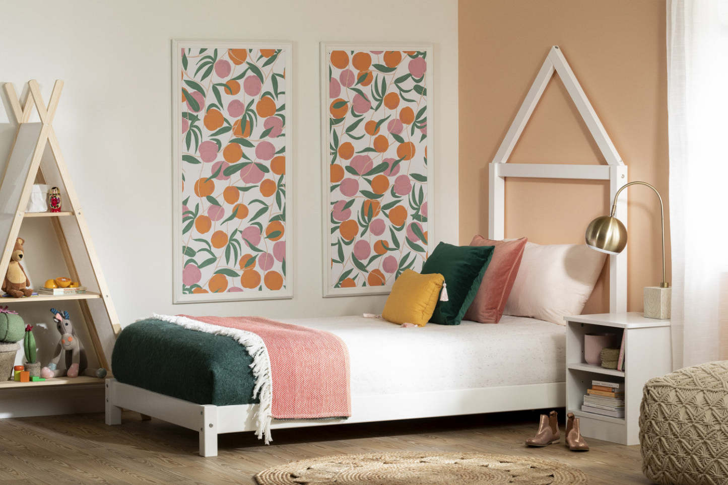 Lit simple Sweedi avec tête de lit à cadre maison - Blanc pur | Sweedi Lit avec tête de lit maison Simple - Blanc solide | D83G80DO