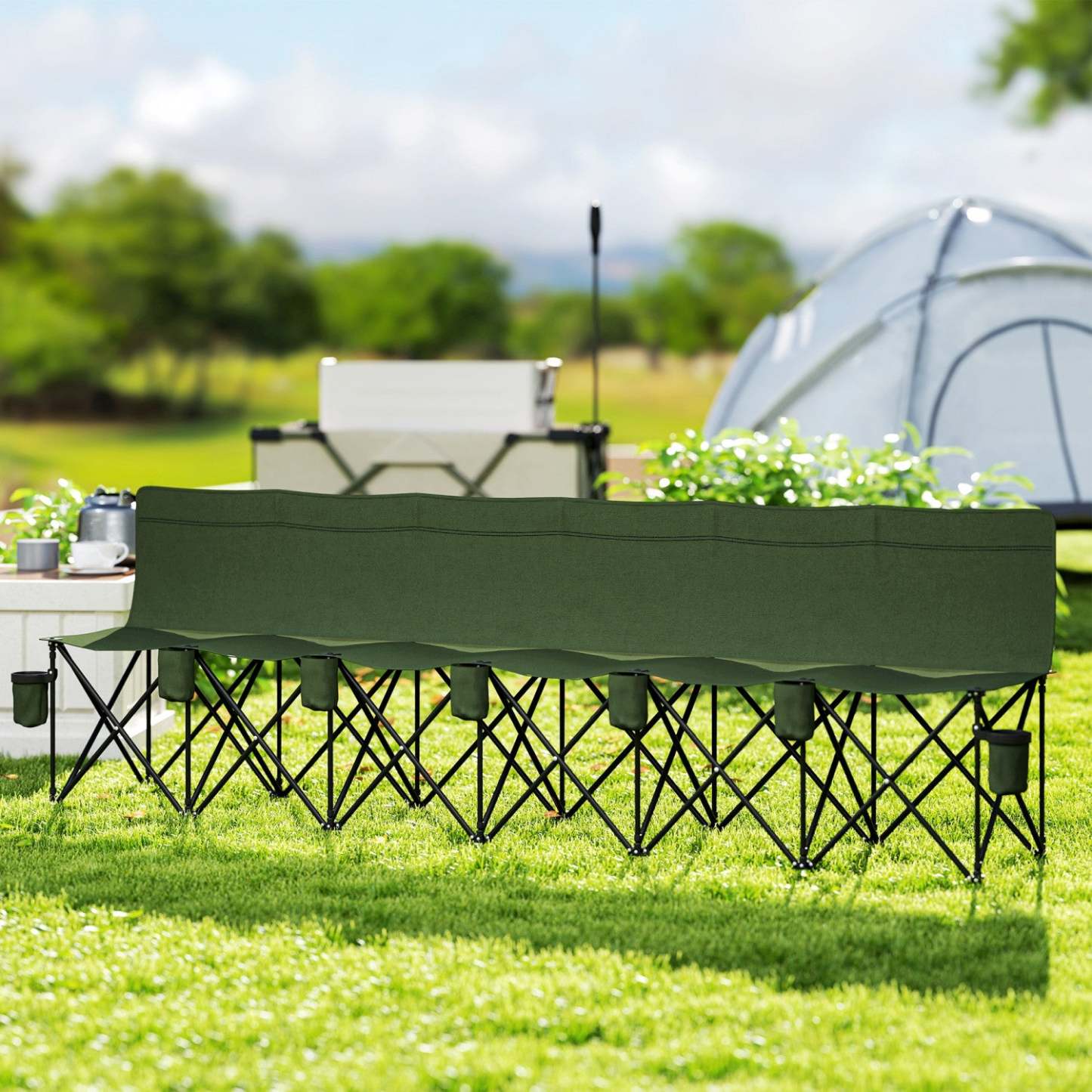 Chaise de camping pliante 6 places Outsunny avec porte-gobelet pour le camping, vert foncé