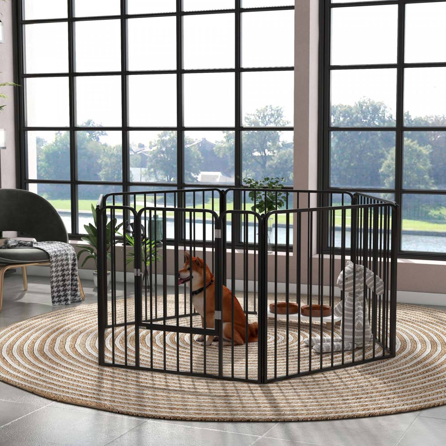 Pawhut Heavy Duty Dog Playpen, Steel Dog Pen With Door, Pet Exercise Fence, Outdoor Indoor Diy Desig|Pawhut Parc Pour Chien, 6 Panneaux De 31.5 De Hauteur En Acier, Parc D'exercice Pour Chiots, Design
