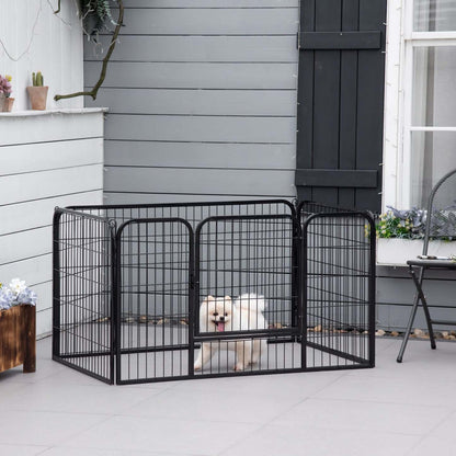 Pawhut Metal Dog Cat Exercise Pet Playpen, 50.75-inch X 33-inch X 27.5-inch, Black|Luxe Parc Enclos Acier 125l X 80l X 70h Cm 4 Panneaux Et 1 Porte Pour Chiens Noir