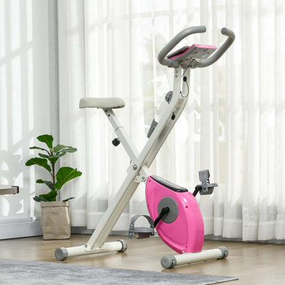 Soozier Velo D'exercice Pliable Avec Résistance Magnétique A 8 Niveaux, Rose