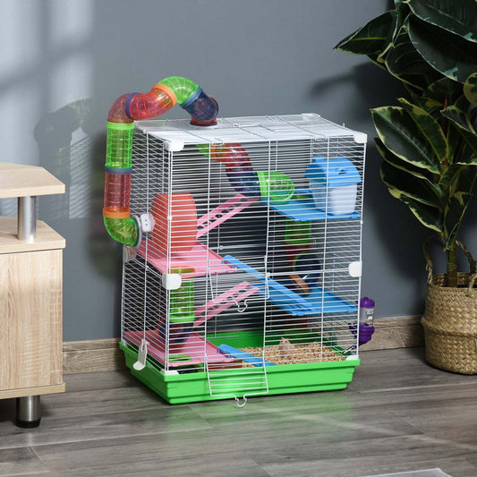 Pawhut Cage A Hamster A 5 Etages Portable Pour Animal De Compagnie Avec Roues D'exercice Tube De Jeu