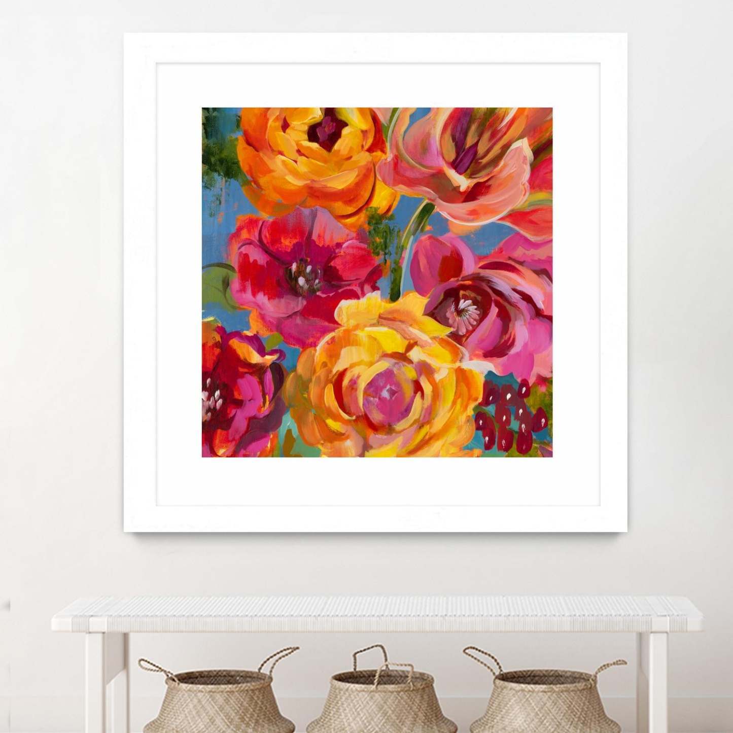 Spring Bouquet V32 Matted and Framed White 30x30 Wall Art|Œuvre d'art murale encadrée blanche et mate « Spring Bouquet V32 » 30 x 30