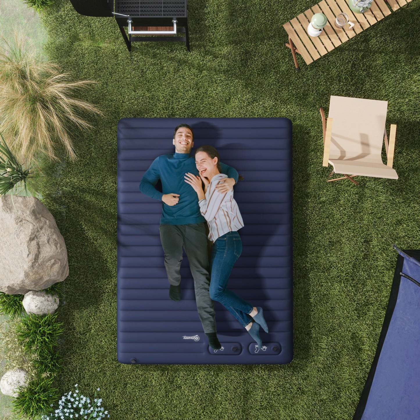 Matelas pneumatique de camping Outsunny, lit double avec pompe à pied et sac de transport