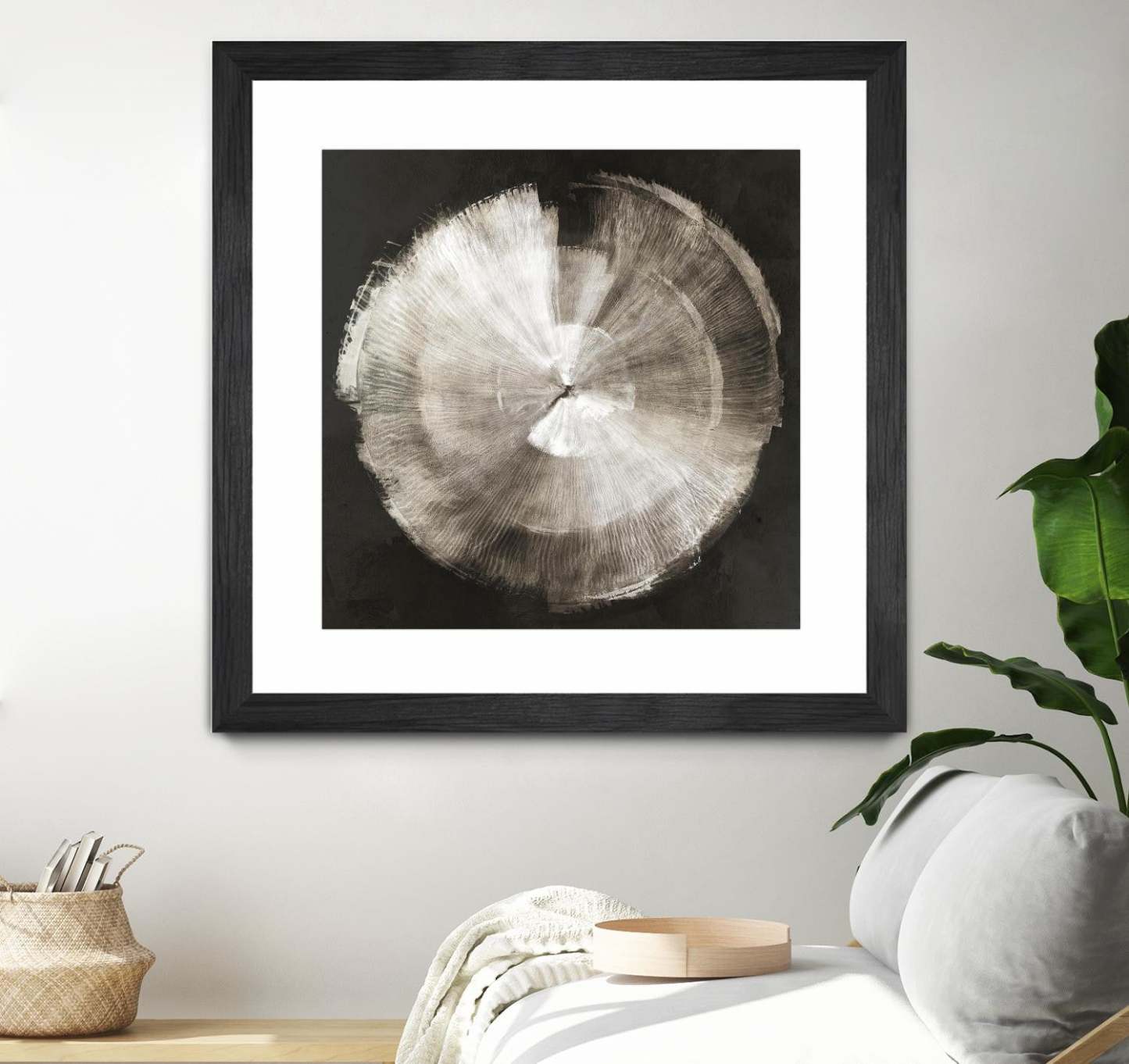 Œuvre murale encadrée noire et mate « Touch Of Silver » 36 x 36