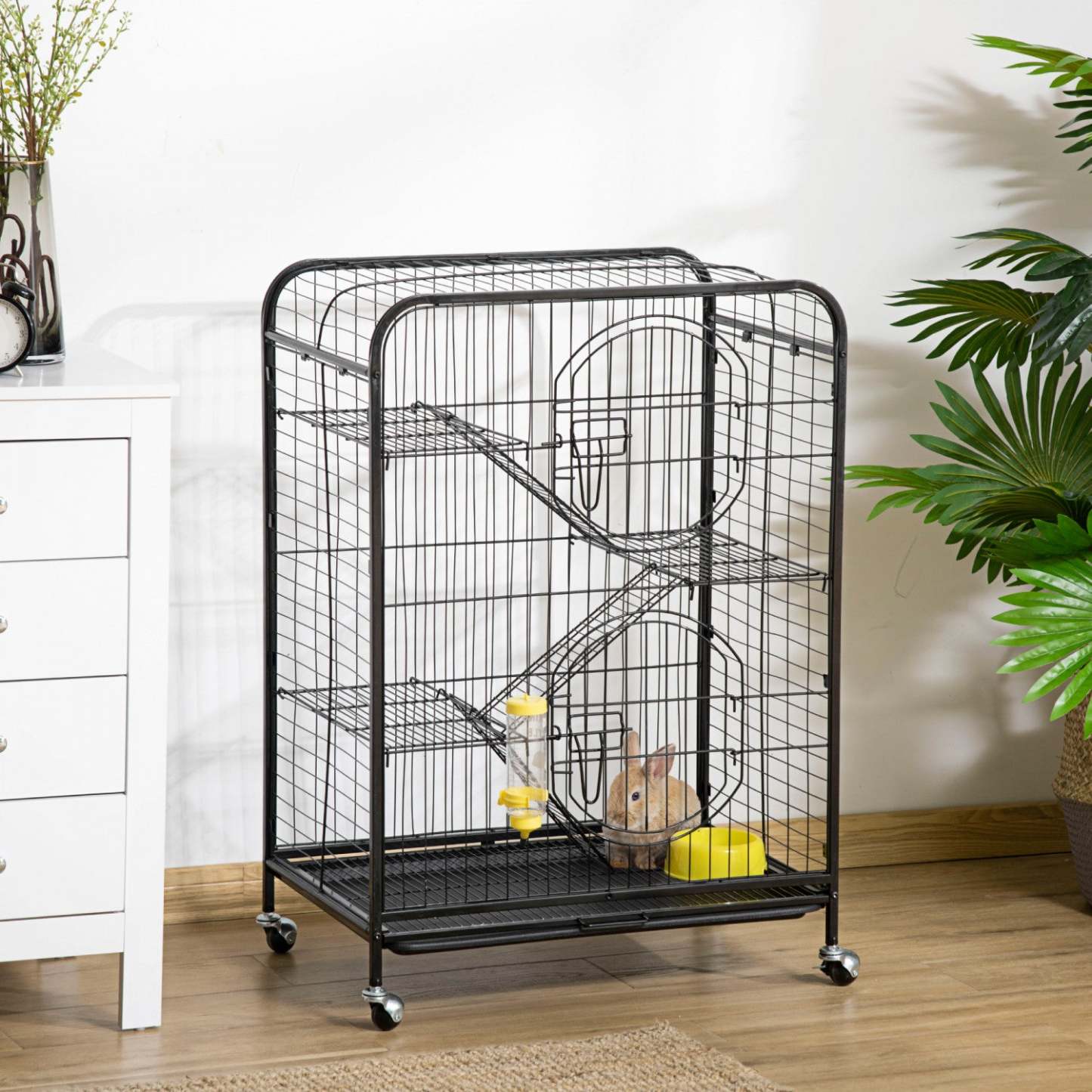Pawhut Cage Métallique 4 Niveaux Pour Petits Animaux Avec Roues, Parc Pour Lapins Métallique Avec 2 Portes, Plateformes, Rampe | Pawhut Cage Pour Petits Animaux 37 Lapin Furet Chinchilla Avec 2 Portes Plateforme Rampe Métal Noir