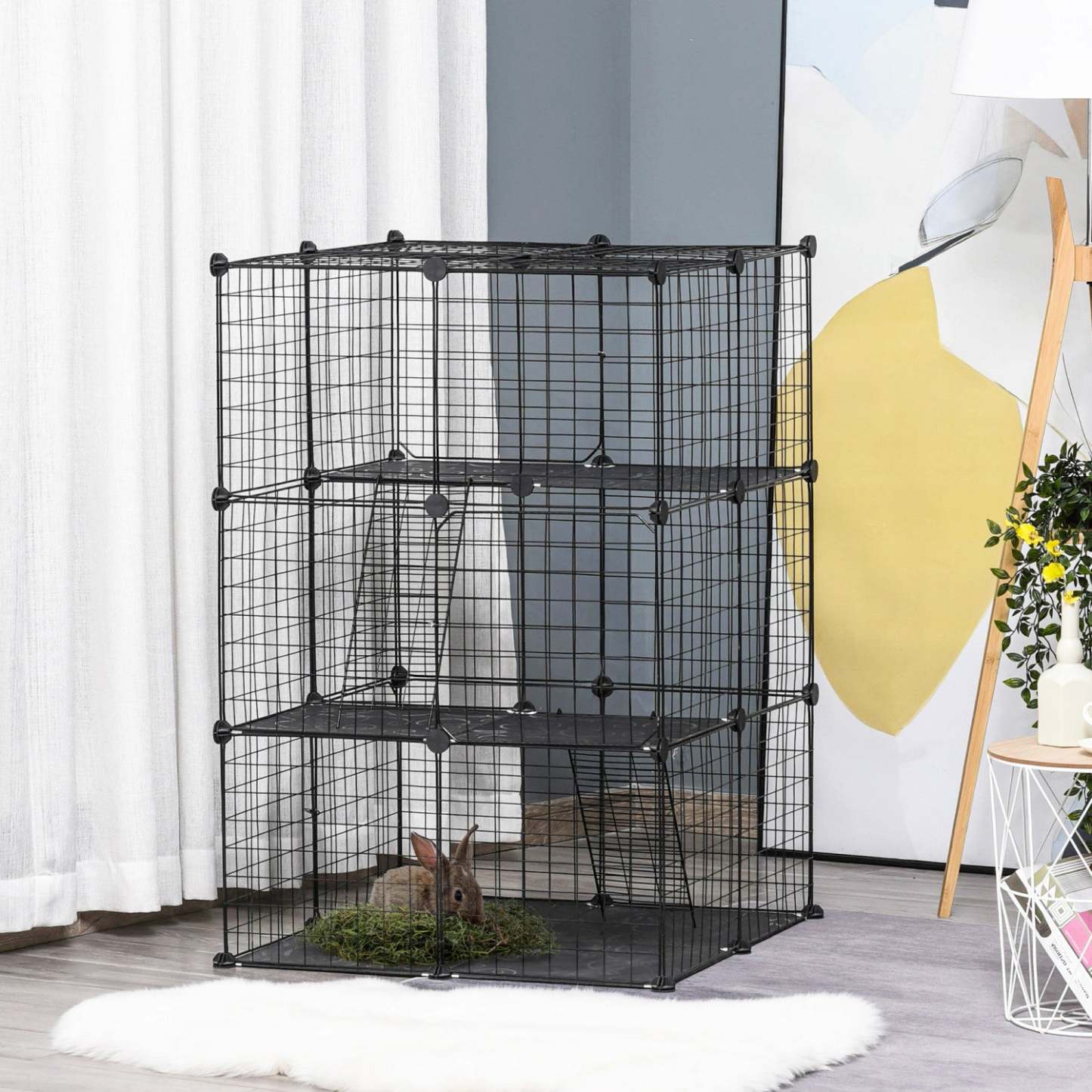 Pawhut Parc Pour Animaux Domestiques Enclos Modulaire 3 Niveaux Pour Lapins Chinchillas Avec Connexi