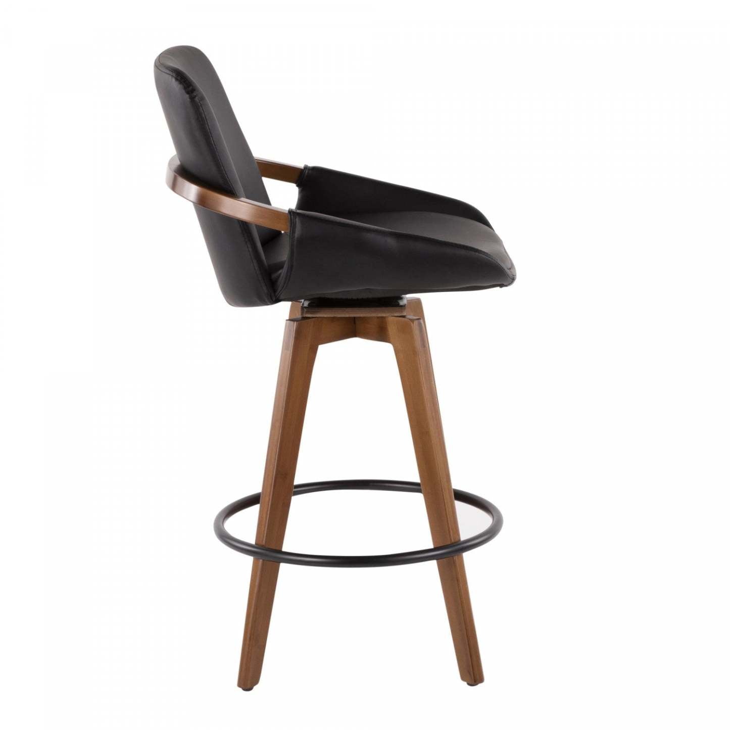 LumiSource Cosmo Tabouret de hauteur comptoir en similicuir moderne du milieu du 20e siècle - Noyer/Noir
