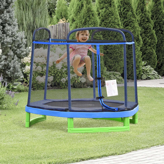 Outsunny Trampoline Pour Enfants De 2,1 M Avec Filet De Sécurité, Jouet De Gymnastique À Ressort Dur
