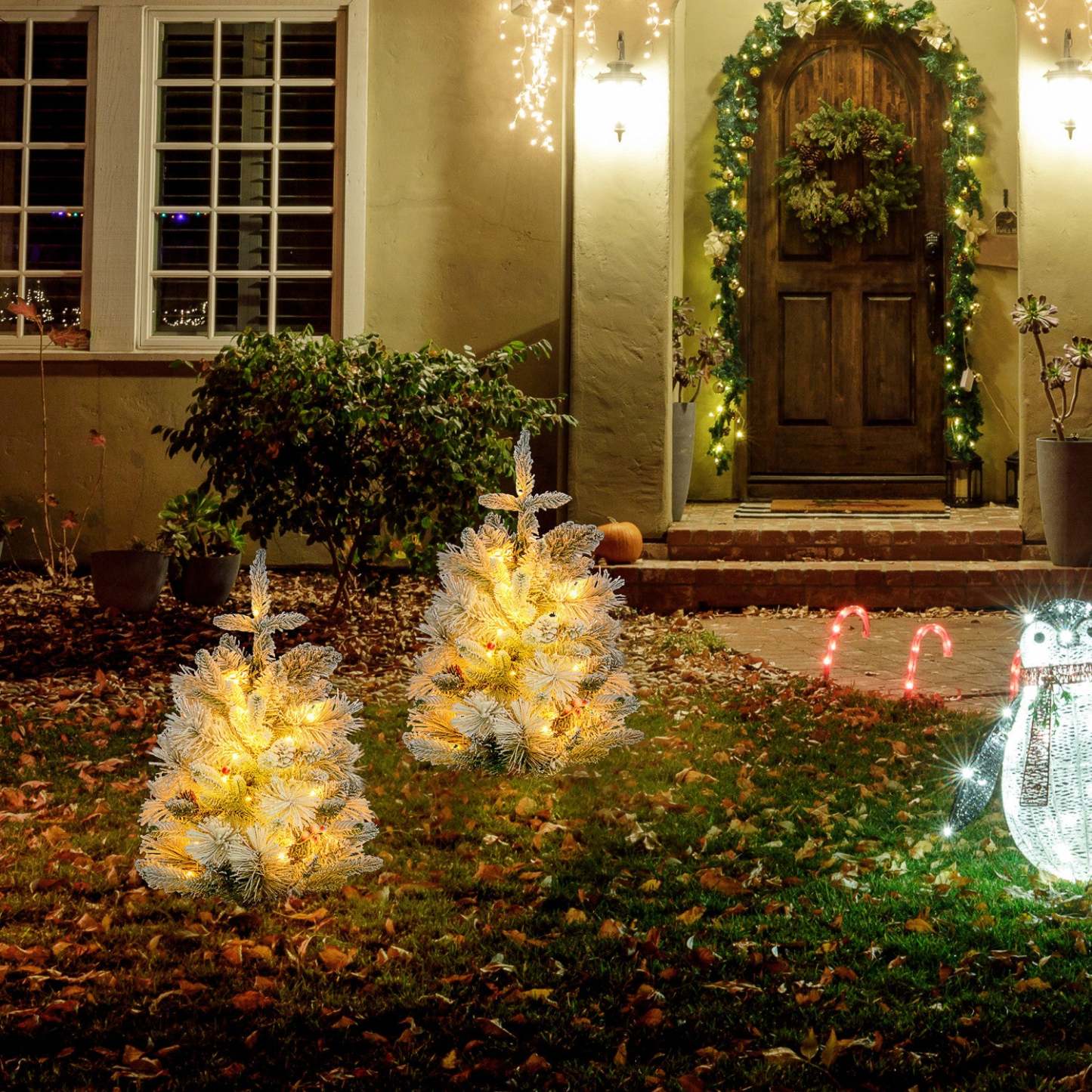 Homcom 2 Sapins De Noël De 2pi Artificiels Pré-éclairés, 60 Lumières Led