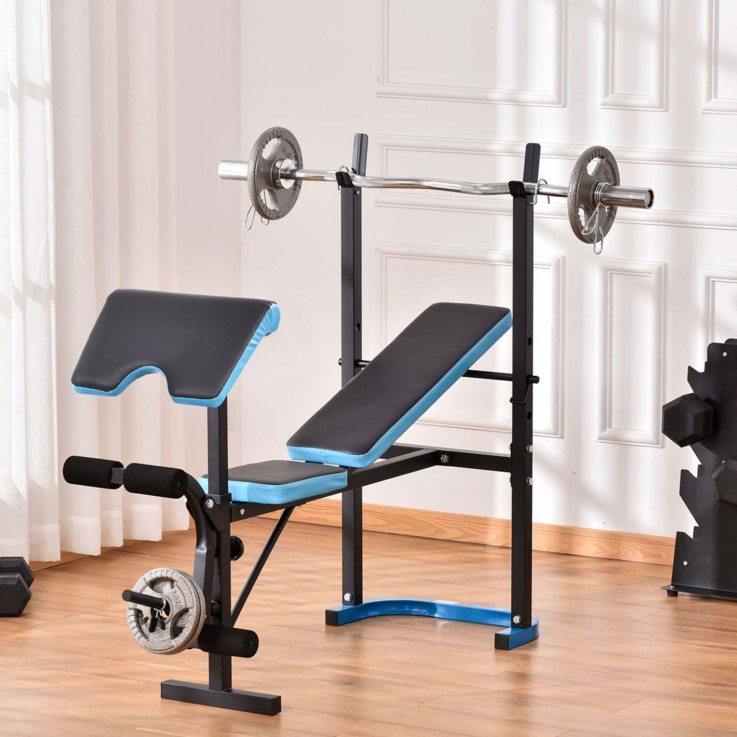 Soozier Banc De Musculation réglable Avec Support D'haltères Et Développeur De Jambes Pour L'haltérophilie Et La Force | Soozier Banc De Musculation Fitness Entraînement Complet Avec Support D'haltères Dossier Réglable Ac