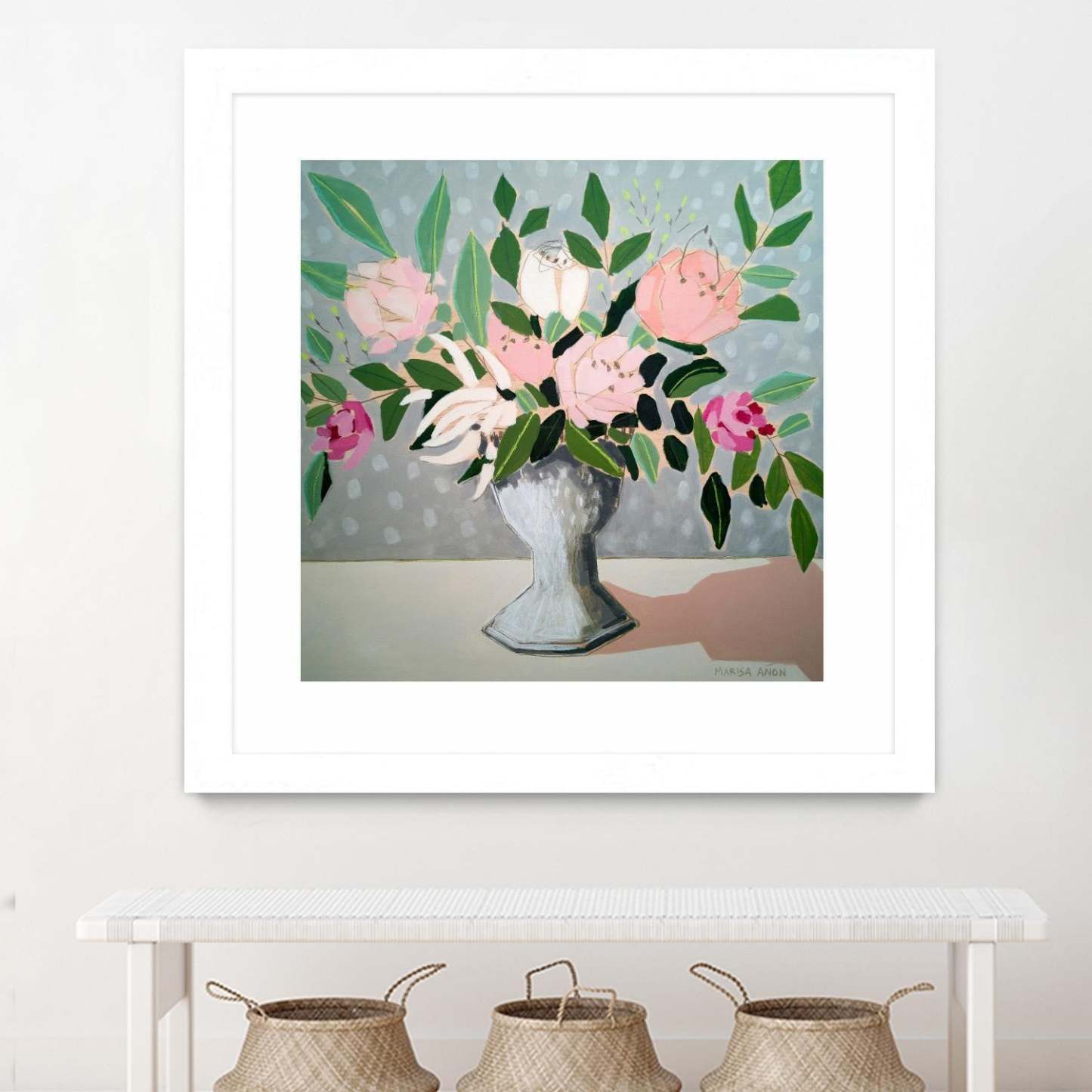 Spring Florals 1 Matted and Framed White 36x36 Wall Art|Œuvre d'art murale encadrée blanche et mate « Spring Florals 1 » 36 x 36