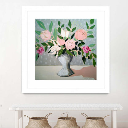 Spring Florals 1 Matted and Framed White 36x36 Wall Art|Œuvre d'art murale encadrée blanche et mate « Spring Florals 1 » 36 x 36