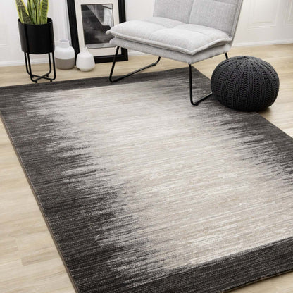 Tapis Amelia Dense Black Beige Border Area Rug - 5'3 x 7'7|Carpette dense Amelia noire et beige à motif de bordure - 5 pi 3 po x 7 pi 7 po