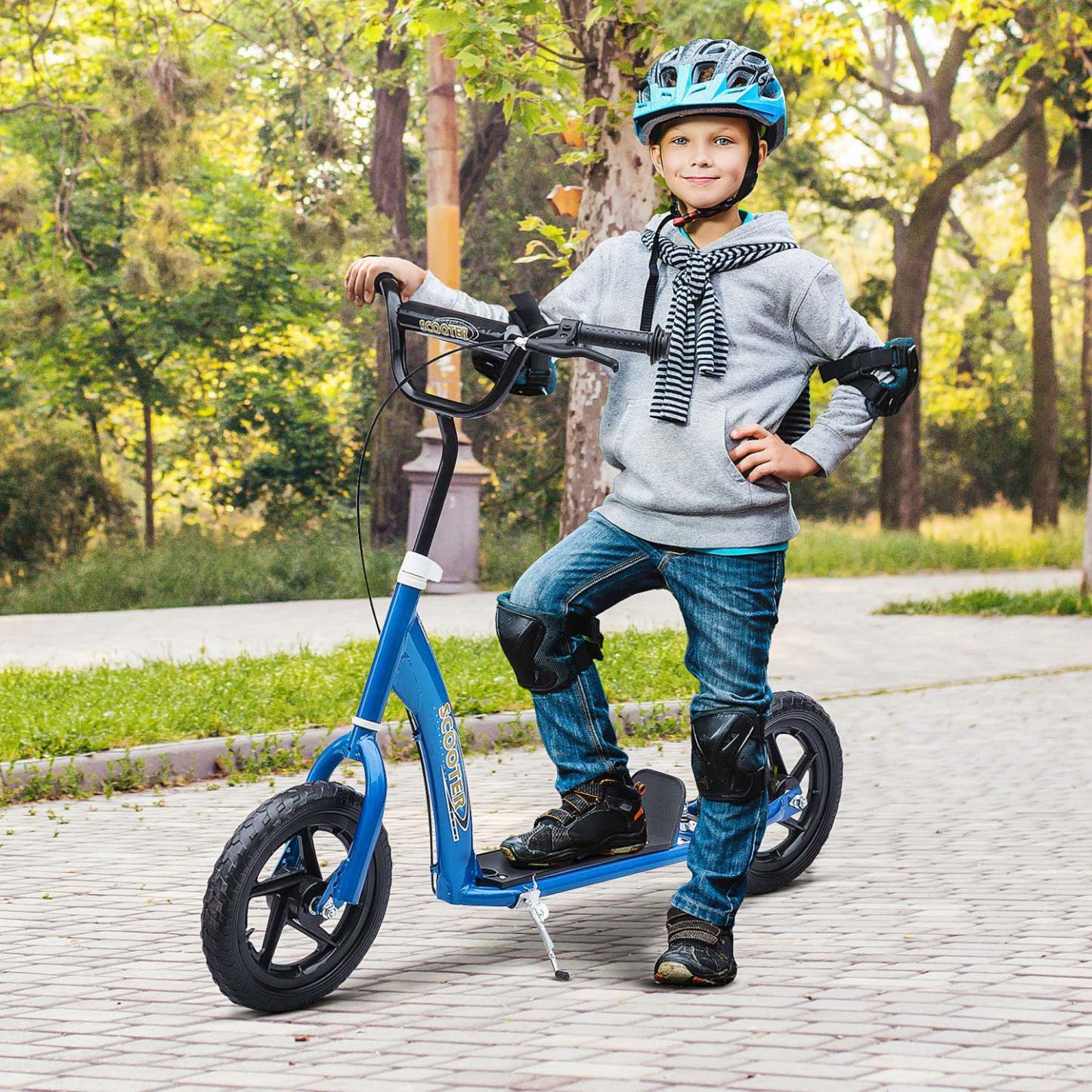 Homcom Trottinette pour Enfants Vélo de Rue pour Adolescents Jouet à Pousser avec Pneu de 12'' pour 5-12 Ans Bleu|Homcom Trottinette De Cascade réglable Pour Enfants Avec Pneu De 12 (bleu)