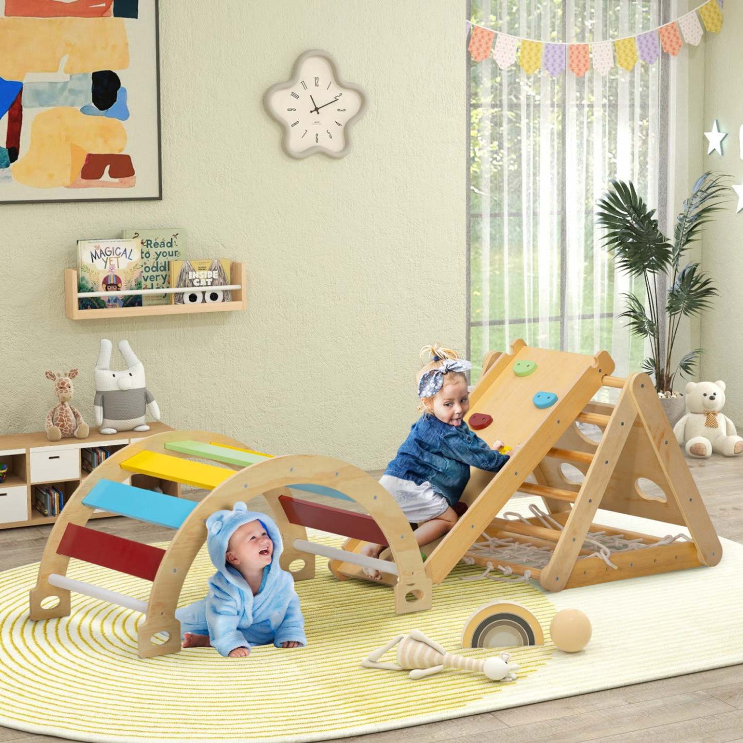 Qaba Ensemble Triangulaire 7 En 1, Jouets D'escalade Pour Tout-petits En Intérieur, Ensemble D'escalade Montessori, En Bois