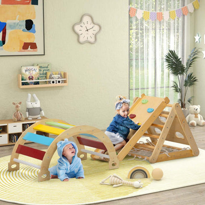 Qaba Ensemble Triangulaire 7 En 1, Jouets D'escalade Pour Tout-petits En Intérieur, Ensemble D'escalade Montessori, En Bois