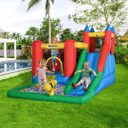 Château gonflable Outsunny pour enfants, maison gonflable, trampoline, toboggan, piscine à eau, pistolet à eau, panier mural d'escalade