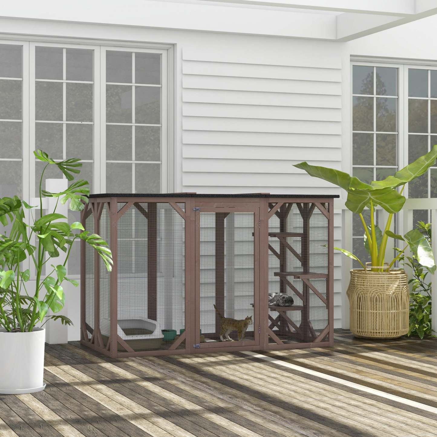 Pawhut Cage Pour Chat Intérieur Catio Enclos Extérieur Pour Chat Maison Pour Animaux Petits Enclos Pour Lapin, Chaton, |Pawhut Cage Pour Chat Maison D'extérieur En Bois Pour Chat Cage Intérieure Avec Toit En Asphalte, Pl