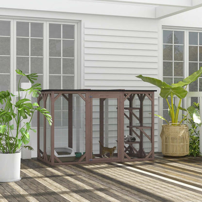 Pawhut Cage Pour Chat Intérieur Catio Enclos Extérieur Pour Chat Maison Pour Animaux Petits Enclos Pour Lapin, Chaton, |Pawhut Cage Pour Chat Maison D'extérieur En Bois Pour Chat Cage Intérieure Avec Toit En Asphalte, Pl
