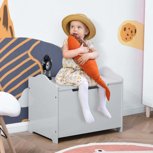 Qaba Coffre De Rangement Pour Jouets En Bois Pour Enfants Avec Charnière Magnétique, Grand Espace De